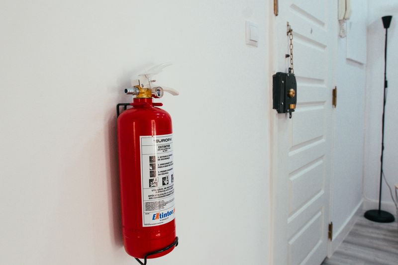 a fire extinguisher by the door